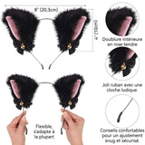 Oreilles de chat 25 x 18 cm Matériau Jinlun Style mignon et cool Avec clochette et queue Indispensable pour les fêtes et le cosplay