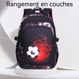 Sac à dos 28x20x41cm cartable enfant cartable garçon léger grande capacité multi-compartiments sac à dos football design léger