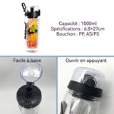 Bouteille d'eau 1000 ml grande capacité couvercle rabattable facile à transporter matériau sûr adapté aux sports de plein air