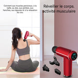Pistolet de massage portable à percussion mini pistolet de massage musculaire à 6 vitesses avec 4 têtes de massage remplaçables