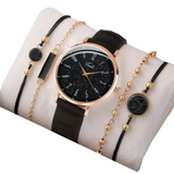 Montre quartz pour femme ensemble 5 pièces cadeaux élégant et simple ensemble montre et bracelet couleur or avec cadrant noir
