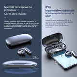 Casque Conduction Osseuse IPX6 noir batterie 400mA bluetooth 5.3 faible bruit Ecouteurs bluetooth sans fil longue durée batterie