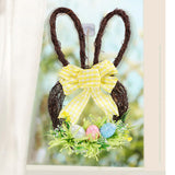 Tête de lapin de Pâques en forme d'œuf en rotin naturel Décoration d'œuf pour porte Décoration d'arrière-plan pour l'extérieur