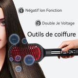 Brosse lissante 80W 100V-240V Brosse lissante infrarouge pour cheveux 30 secondes de chauffage Conception anti-brûlure Fer à lisser