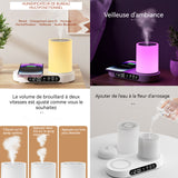 Humidificateur d'air avec chargeur sans fil 150ml diffuseur d'huiles essentielles avec haut-parleur bluetooth réveil et veilleuse