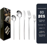 ouverts de table 60PCS 410 acier inoxydable ensemble de couverts avec couverts fourchettes et cuillères ensemble couverts argent