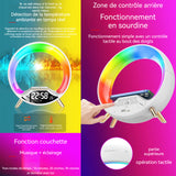 Enceinte bluetooth avec fonction réveil et chargement par induction 3 en 1 veilleuse afficher température lumière LED réglable
