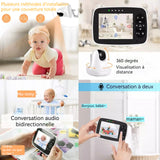 Moniteur pour bébé caméra vidéo rotative à 360 degrés vision nocturne audio bidirectionnel écran de 3,5 capteur de température