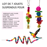 Jouets pour oiseaux 7 pcs suspendu jouet perruche pour les petites perruches pinsons des cages à oiseaux de petite jouets à mâcher