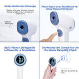 Thermomètre Frontal Ecran rétro-éclairé 3 couleurs Mesure la température sans contact Rappel sonore et vibratoire Thermomètre