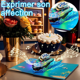 Cartes de vœux 16x21cm carte 3D motif bateau bleu pour anniversaire lumières et musique enveloppe et carte cadeau le cadeau idéal