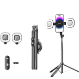 Perche à selfie 154cm bluetooth 5.2 magnétique perche à selfie trépied avec 2 lumières d'appoint détachables rotation à 360 degrés