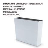 Pots de plantes 18x58x49.8cm 44 litres pour intérieur et extérieur moderne pot de fleurs rectangulaire en plastique couleur blanc