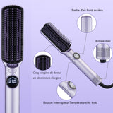 Brosse lissante pour cheveux violet 60w 4 réglages de température affichage numérique lisseur cheveux brosse soufflante 2 en 1