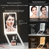 Miroir de maquillage carré avec lumière LED 3 couleurs réglable et fonction loupe relevable miroir rechargeable portable tactile