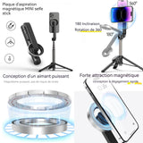 Perche à selfie trépied bluetooth 5,0 attraction magnétique surround à 360 degrés pliable trépied smartphone avec télécommande