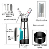 Siphon chantilly 500ml design ergonomique professionnel syphon à crème chantilly en aluminium avec 3 douilles en acier inoxydable