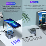 Station d'accueil 14 en 1 hub usb HDMI 4K 60Hz 10G avec chargement sans fil chargement rapide 87W PD USB2,0 USB3,0 USB3,2 gris