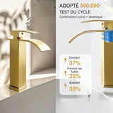Robinet 30cm robinet scandinave en cuivre doré robinet plat de 6 cm de large simule l'écoulement naturel de l'eau mitigeur lavabo