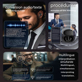 Ecouteurs traducteur de langues multifonctionnel ecouteurs bluetooth traduction temps réel réduction bruit supportant 32 langues