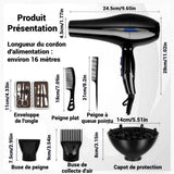 Sèche-cheveux 800W Haute puissance Air chaud et froid à 5 vitesses 2200 grand volume Soins capillaires à température constante