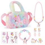 Sac à main 18x13x5cm 9 accessoires longues bretelles sac bandoulière licorne pour enfant peluche mignonne pour jouer en voyage