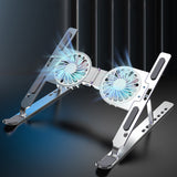 Support ordinateur en alliage d'aluminium avec 2 ventilateurs et lumière rvb réglable pour moins 17 pouces support d'ordinateur