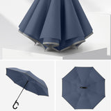 Parapluie inversé 109x78cm 8 baleines pour temps ensoleillé et pluvieux léger et résistant au vent parapluie à poignée en C bleu