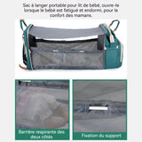 Sac à langer 42x32 cm Tissu Oxford Grande capacité de 27 L Peut contenir 3 biberons Peut se déplier en lit bébé de 70 cm Sac à dos