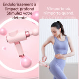 Massage musculaire 5 vitesses 2000mah avec 4 têtes de massage détente profonde dans toutes les directions amplitude de 6 mm rose