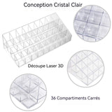 Organisateur de Bureau 25 x 11 x 7,5cm 36 compartiments Matériau PS Transparent multifonction Boîte de rangement pour rouge à lèvres