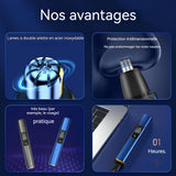 Tondeuse nez oreilles homme 2 en 1 LED chargement USB 3 niveaux de réglage nettoyer les brosses et les capuchons anti-poussière