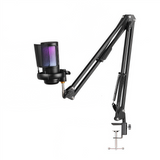 Microphone à condensateur 16kHz bras en métal 66cm pliable 180 degrés lumières colorées transmission TYPE-C plusieurs appareils