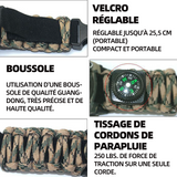 Bracelets de survie 6 en 1 montre-bracelet de survie en plein air avec paracord boussole thermomètre sifflet tournevis grattoir