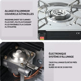 uisinière à gaz 2300W réchaud à gaz de camping portable avec 2 brûleur allumage piézoélectrique pour la cuisine en plein air BBQ