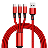 Câble USB 3 en 1 1.2m Multifonctionnel rouge avce lightning type c et Micro interface Câble Link Charge Rapide Nylon Tressé Cable