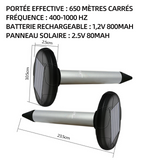 Répulsif à ultrasons solaire 2pcs répulsif solaire imperméable contre les campagnols dissuade taupes gaufres les serpents les rats