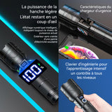 Lampe de poche puissante 5000mAh 26650 20W interface de type-C 5 niveaux d'éclairage zoom télescopique affichage puissance LED