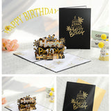 arte de voeux 20x15cm gâteau noir doré cadeau d'anniversaire carte de vœux tridimensionnelle message de bénédiction carte postale