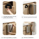 Poubelle murale de cuisine acier inoxydable suspendu sans perçage convient pour la cuisine et la salle de bain avec couvercle 5l
