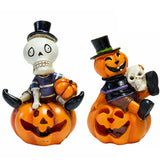 Lumières de citrouille d'Halloween   2pcs  8*7*12cm   Ornement squelette  Flash coloré   Convient à la décoration d'Halloween