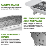 Barbecue 93.5x33.5x70cm acier inoxydable livré avec panier de rangement planche à épices filet de barbecue poêle antiadhésive argent