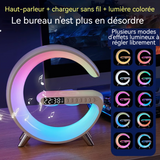 Réveil multifonctionnel 225x82x230mm connexion bluetooth voyant LED avec chargement de téléphone sans fil réveil de bureau blanc