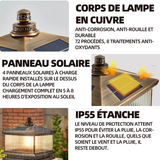 Lumière solaire extérieure lumière de jardin 12w E27 23x25x28cm IP65 tout cuivre extérieur solaire étanche colonne phare bronze