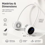 Ventilateur de cou 1000mah Ventilateur à écran LCD pliable portable rechargeable par USB longue autonomie pour l'extérieur blanc