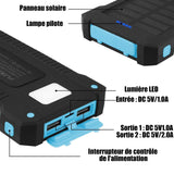 Batterie externe solaire 12000mah capacité usb connecteurs capacité cellules batterie lithiumion polymère fonction charge solaire