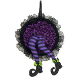 Couronne d'Halloween en forme de jambe de sorcière 26*3*40cm Décoration de porte d'entrée Style sombre Suspension de porte Halloween