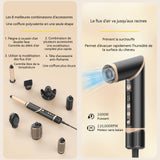 Sèche cheveux Pliable 8-en-1 1400W 3 vitesses Contrôle de la température à 4 vitesses Coiffage multifonctions Moteur 110,000RPM