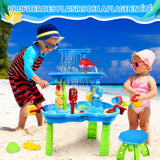 Table d'activité 3 niveaux table sable et eau avec chaise et moules table d'eau enfant exterieur pour enfants filles et garçons