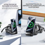 Chargeur induction 6 en 1 type-c station de charge chargement rapide sans fil avec fonction horloge et alarme forme de voiture